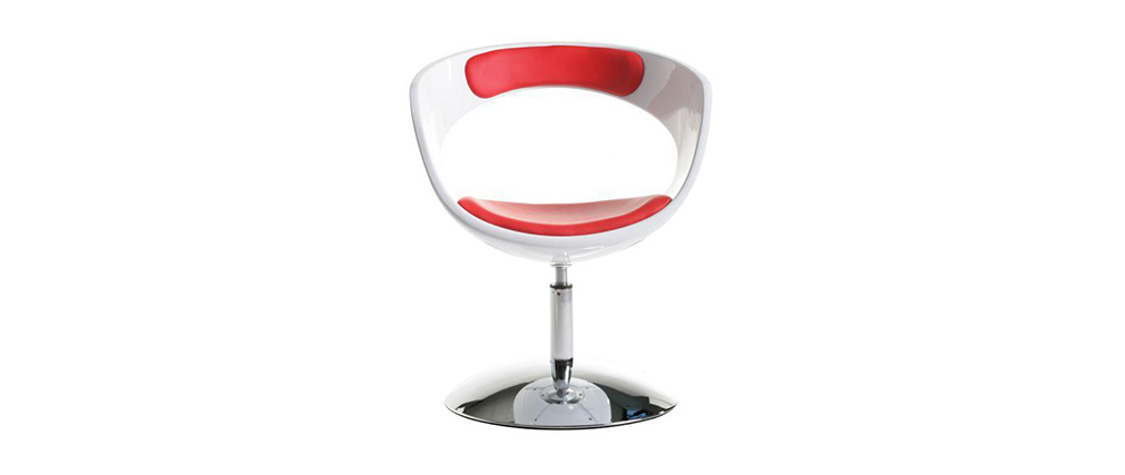 Fauteuil / chaise design rétro blanc et rouge GROOVY  Miliboo