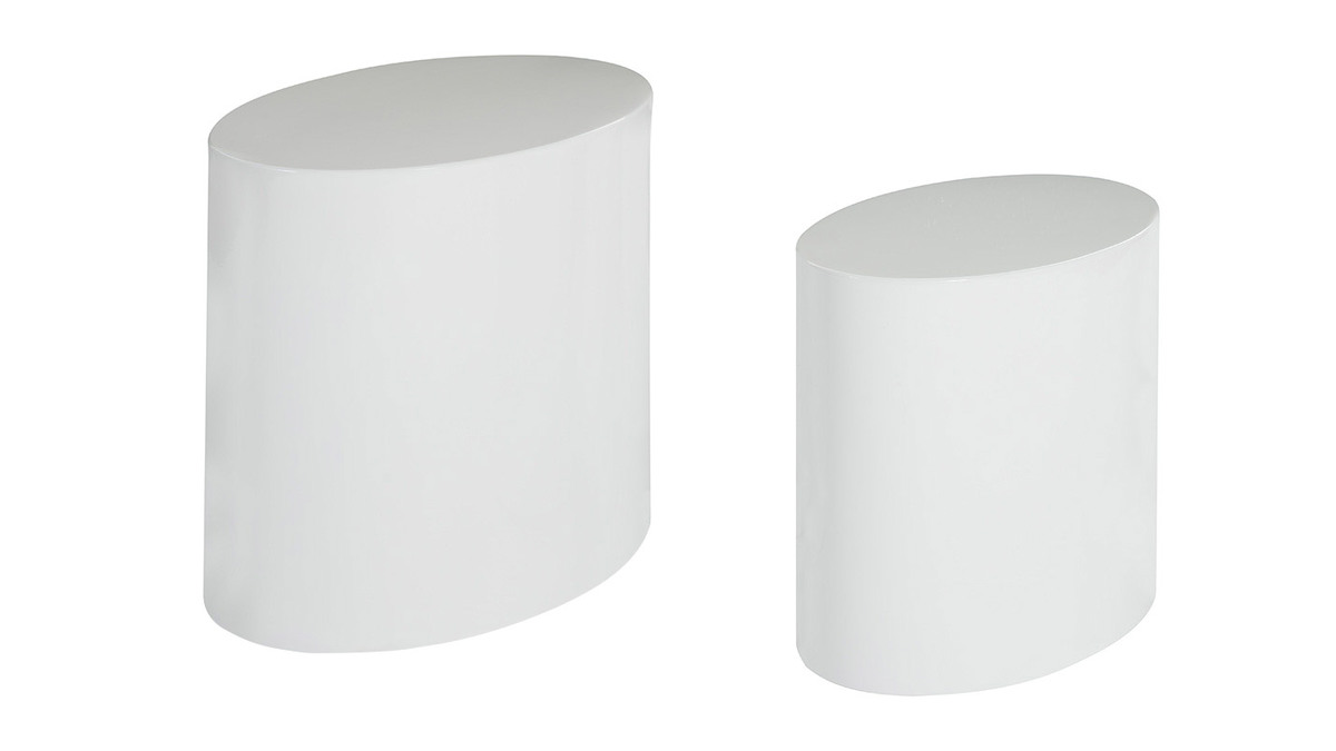 Tables basses gigognes ovales design finition blanc laqu brillant (lot de 2) FAMOSA