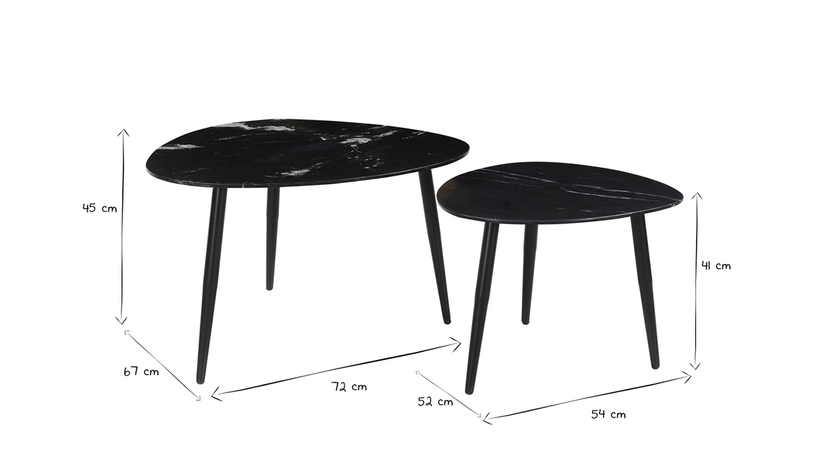 Tables basses gigognes ovales en marbre noir et mtal (lot de 2) PLATZ