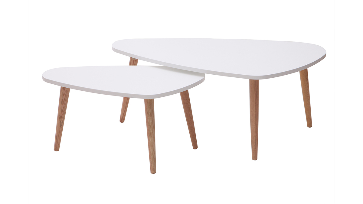Tables basses gigognes scandinaves blanc et bois clair chne massif (lot de 2) ARTIK