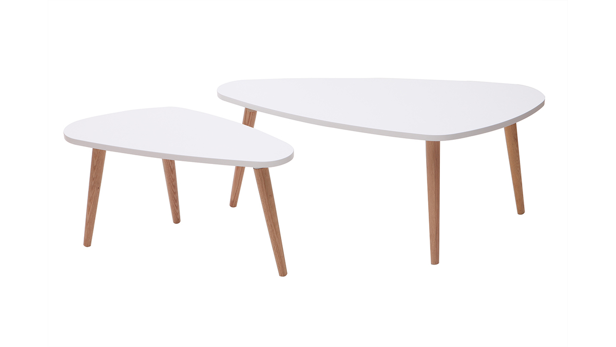 Tables basses gigognes scandinaves blanc et bois clair chne massif (lot de 2) ARTIK