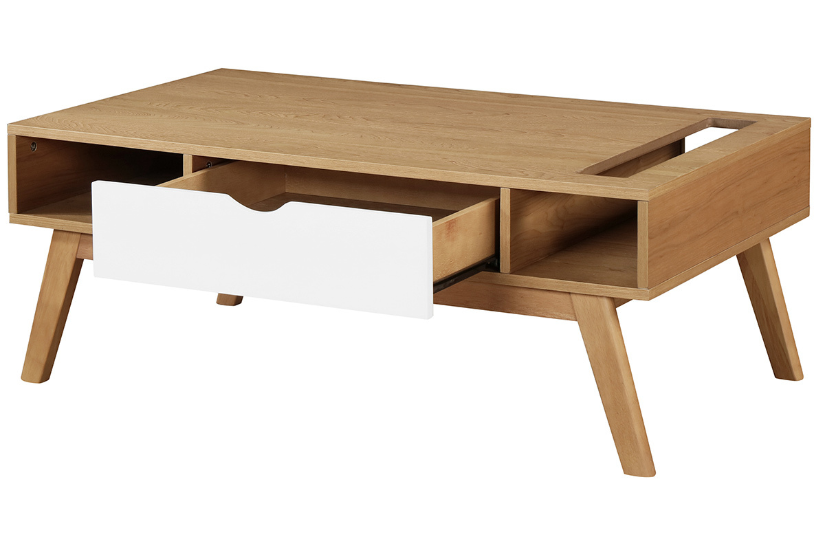  - Table basse scandinave blanc et bois clair NEELA