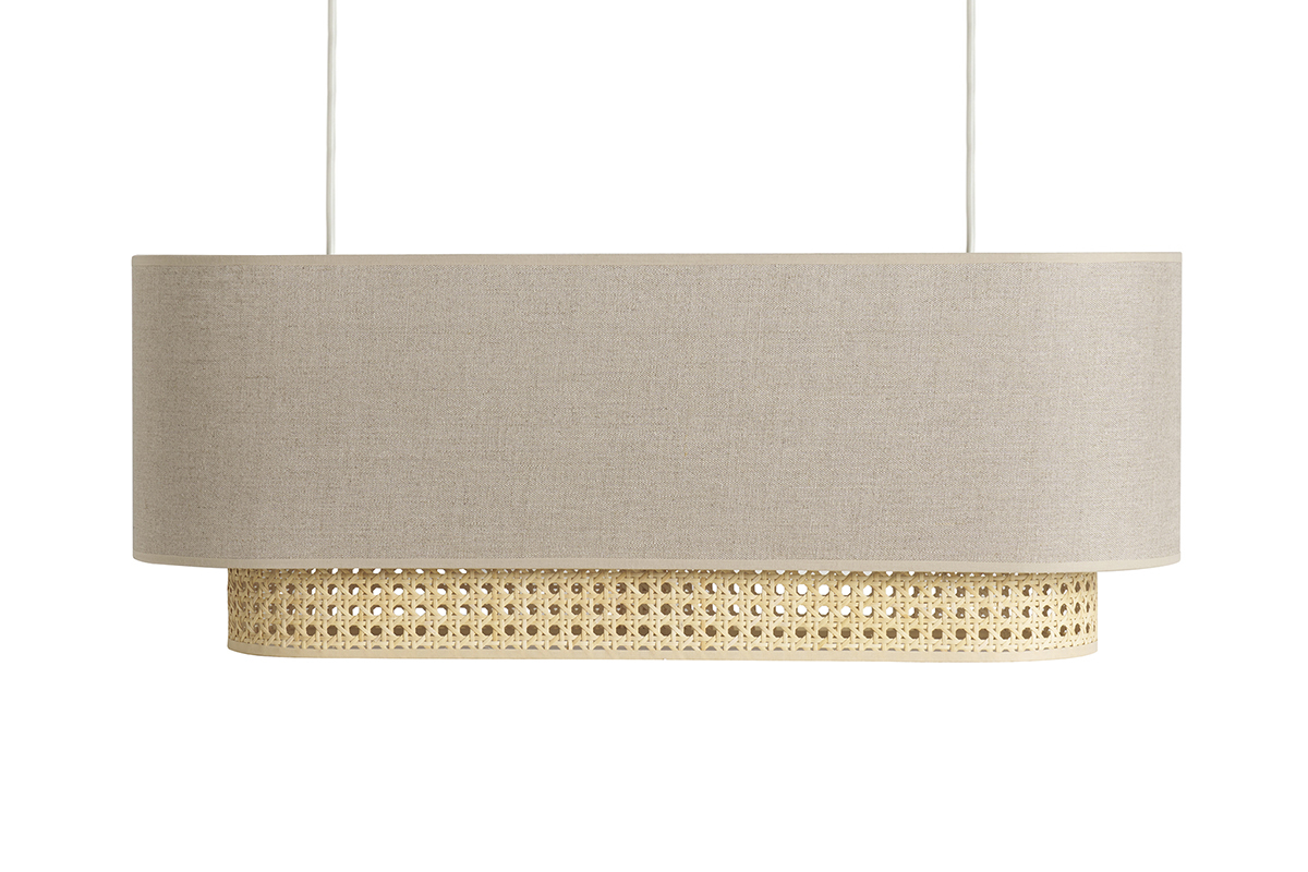 Abat-jour pour suspension double en lin beige et cannage rotin naturel L62 cm TIWY