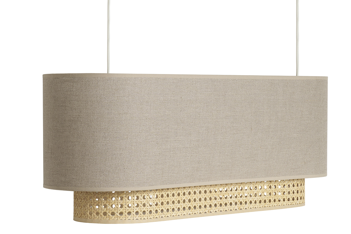 Abat-jour pour suspension double en lin beige et cannage rotin naturel L62 cm TIWY