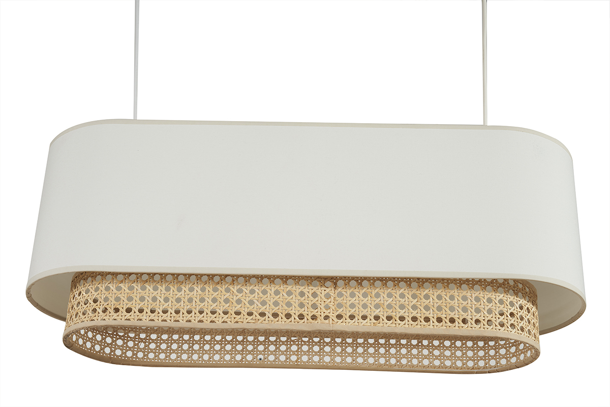 Abat-jour pour suspension double en tissu blanc et cannage rotin naturel L62 cm TIWY