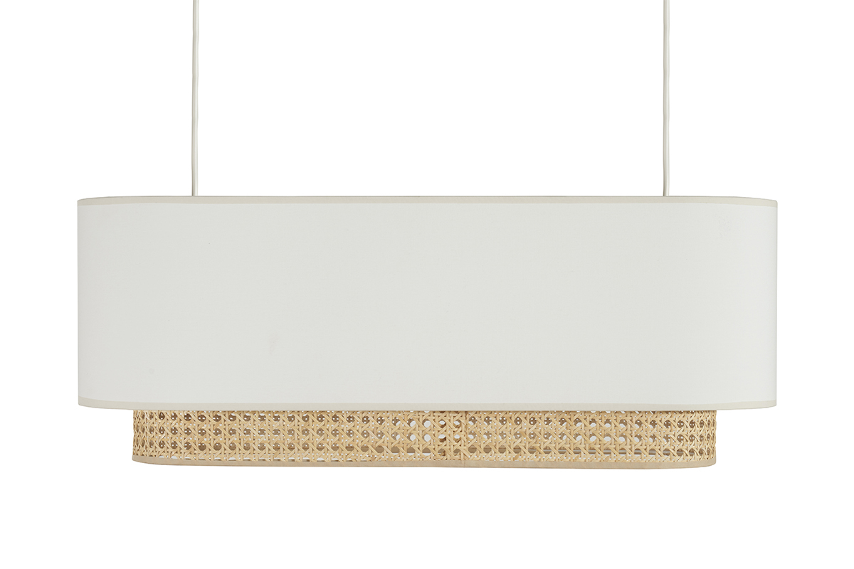 Abat-jour pour suspension double en tissu blanc et cannage rotin naturel L62 cm TIWY