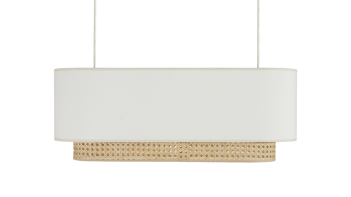 Abat-jour pour suspension double en tissu blanc et cannage rotin naturel L62 cm TIWY