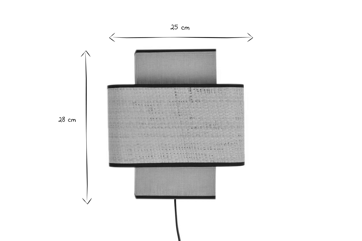 Applique murale en lin rouge brique et rabane naturelle H28 cm TERA