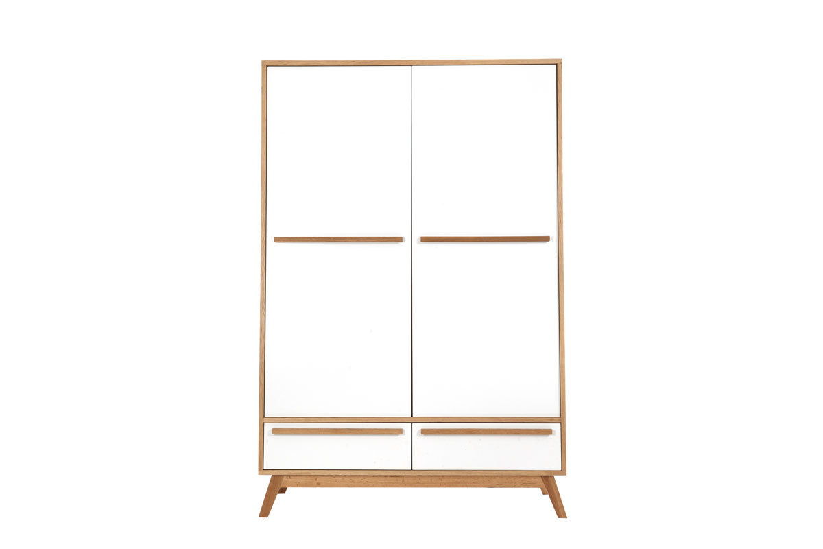 Armoire design avec penderie finition bois clair et blanc mat L120 cm HELIA