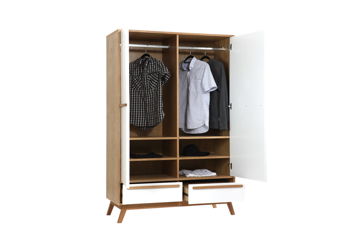 Armoire design avec penderie finition bois clair et blanc mat L120 cm HELIA