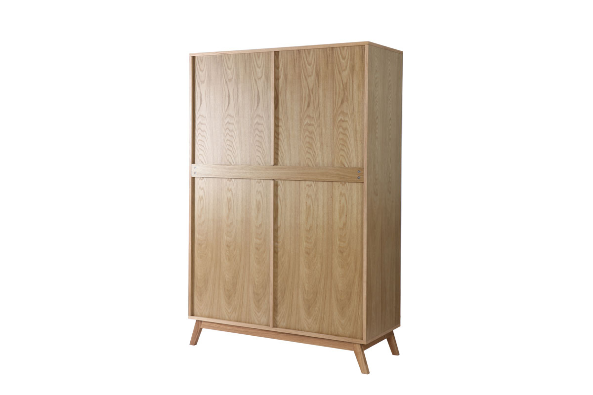 Armoire design avec penderie finition bois clair et blanc mat L120 cm HELIA