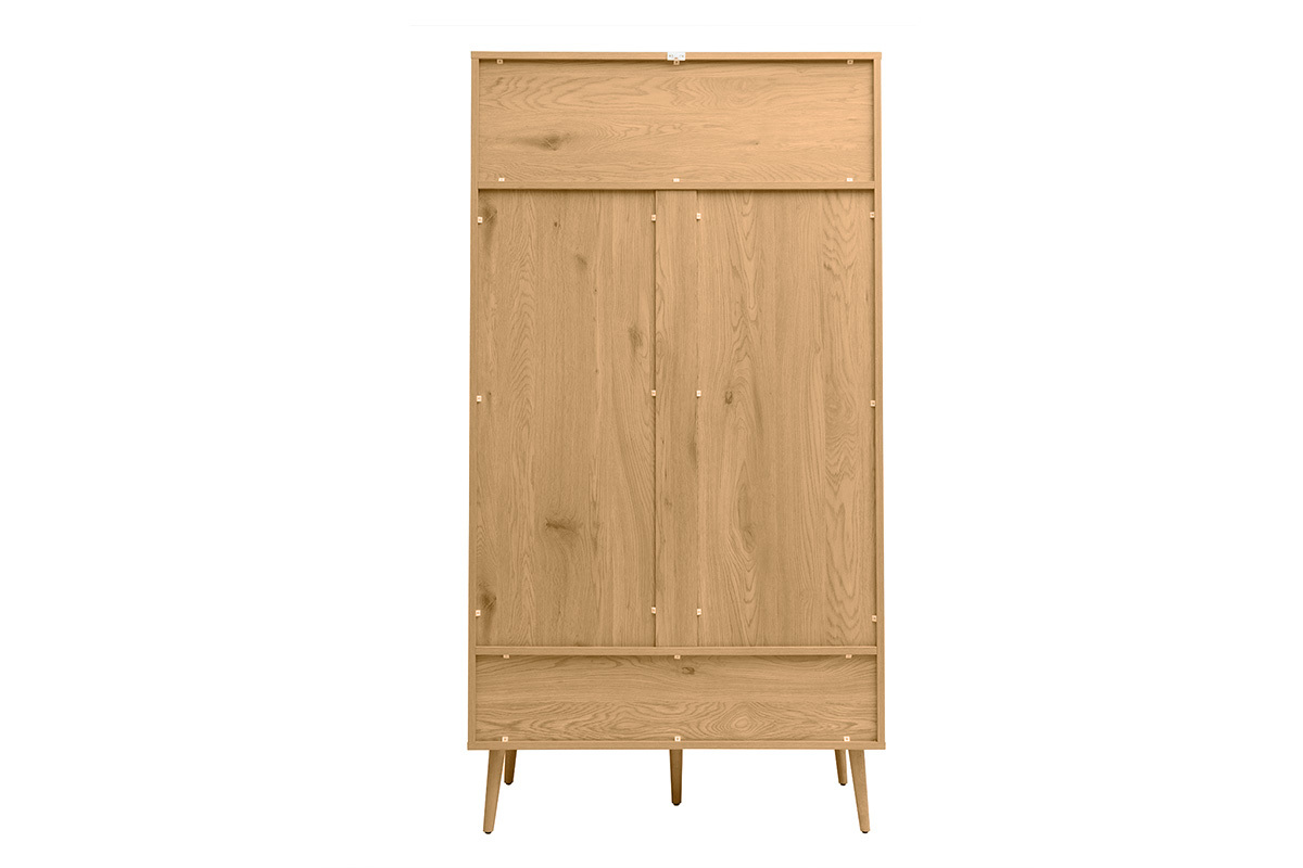 Armoire finition bois clair, cannage en rotin et mtal noir H190 cm MANILLE