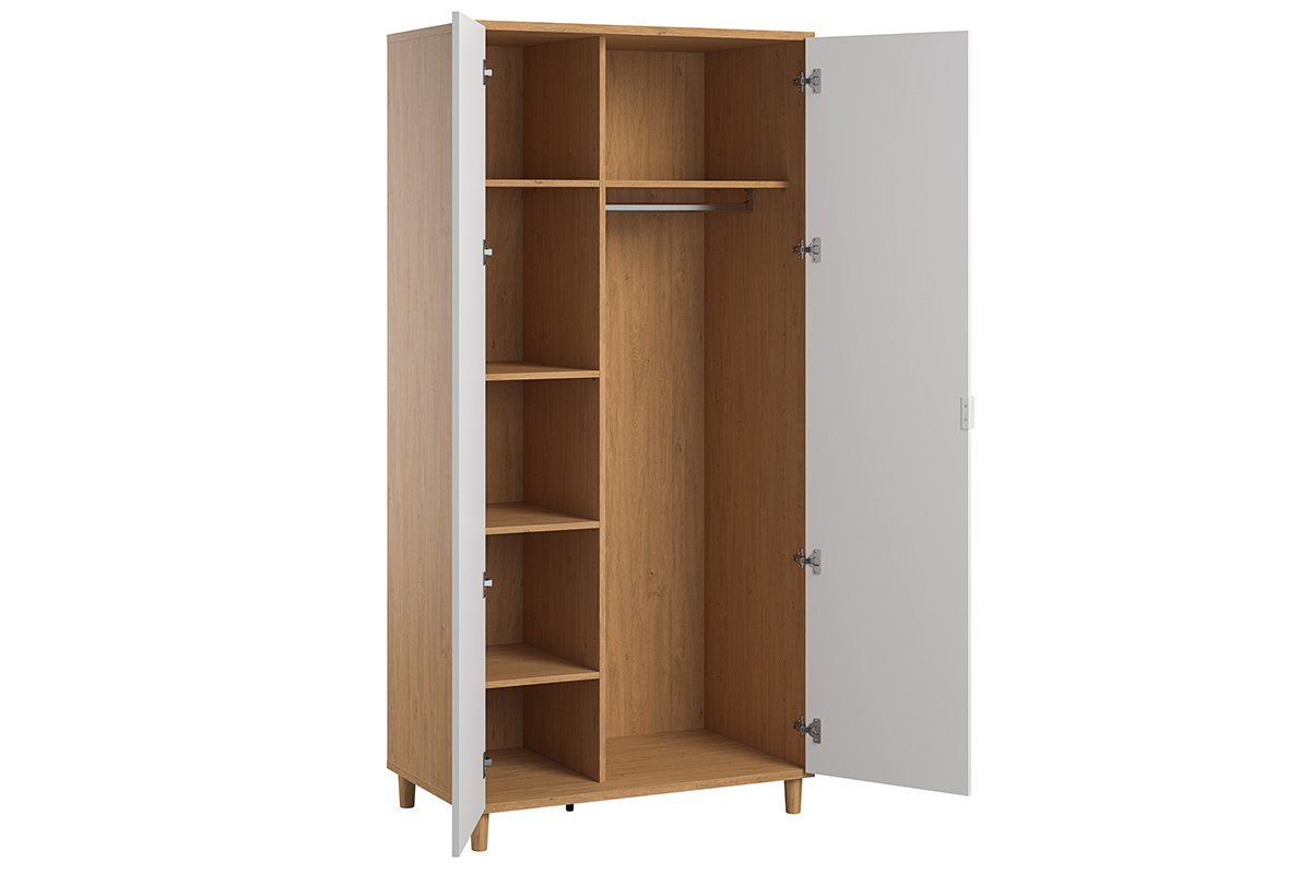 Armoire penderie blanc et bois LOU