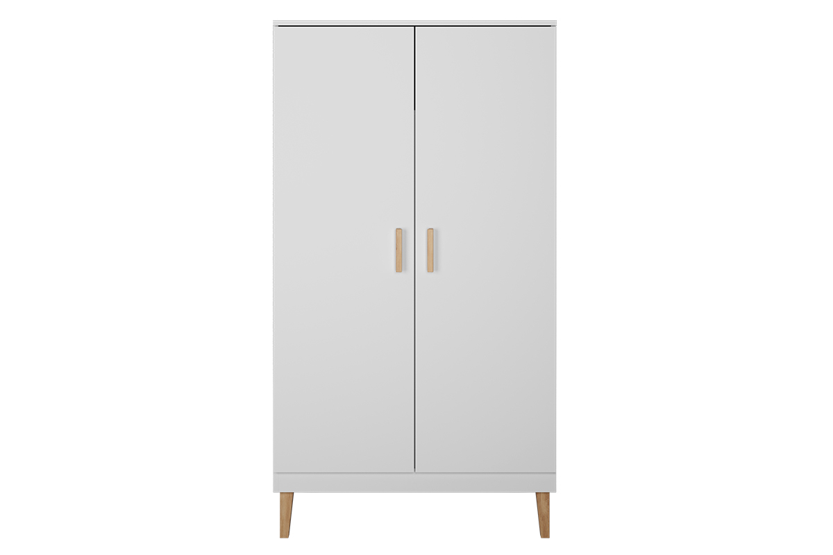 Armoire scandinave avec penderie et tagres finition blanc mat et bois clair L100 cm ELIAS