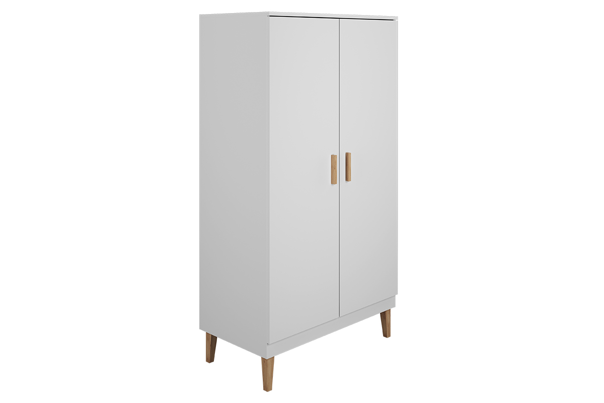 Armoire scandinave avec penderie et tagres finition blanc mat et bois clair L100 cm ELIAS