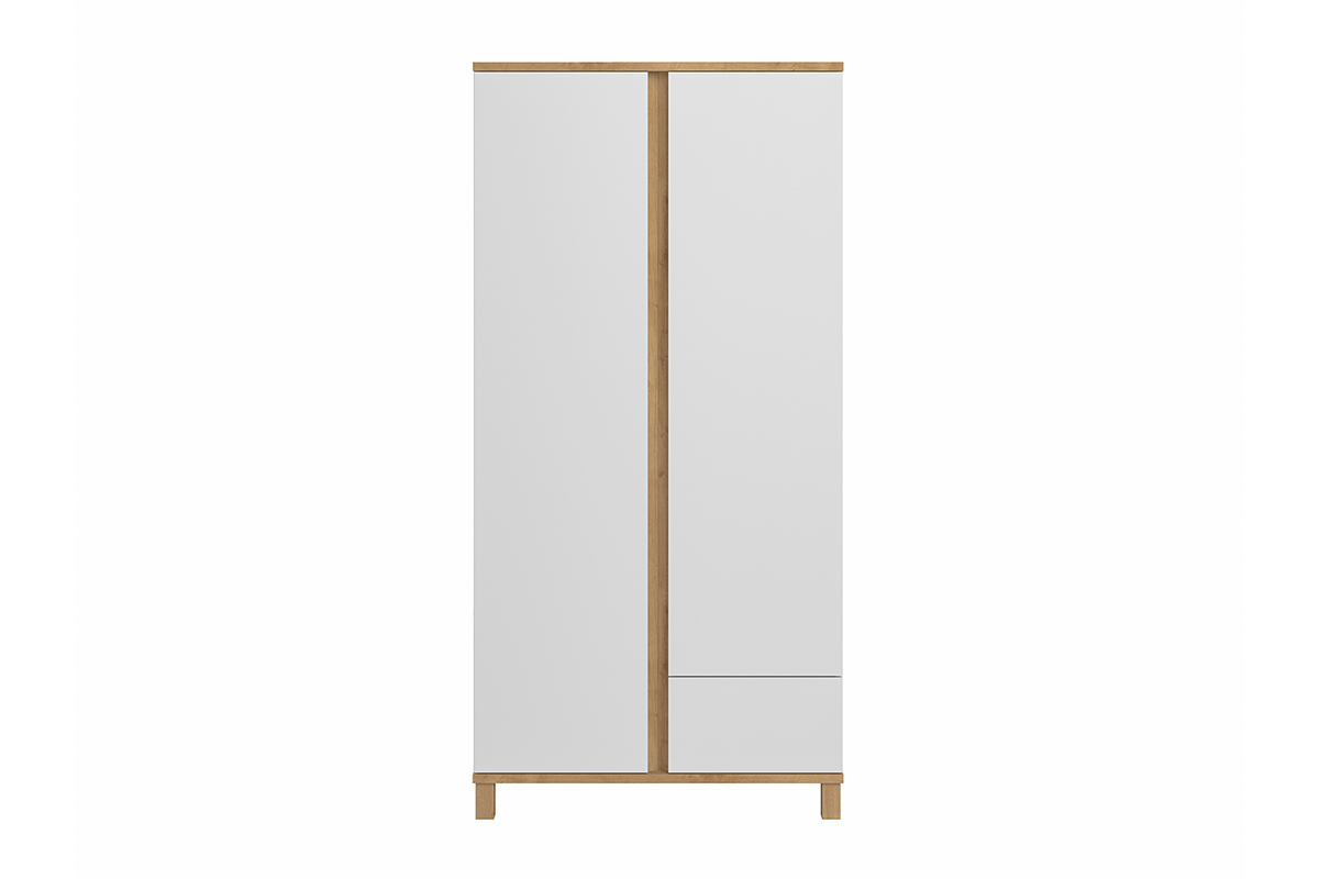 Armoire scandinave avec penderie et tagres finition blanc mat et bois clair L90 cm EILIE