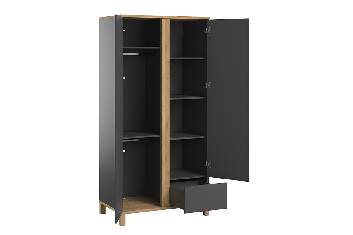 Armoire scandinave avec penderie et tagres gris anthracite et bois clair L90 cm EILIE