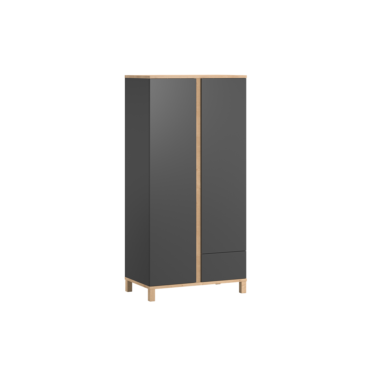 Armoire scandinave avec penderie et étagères gris anthracite et bois clair L90 cm EILIE