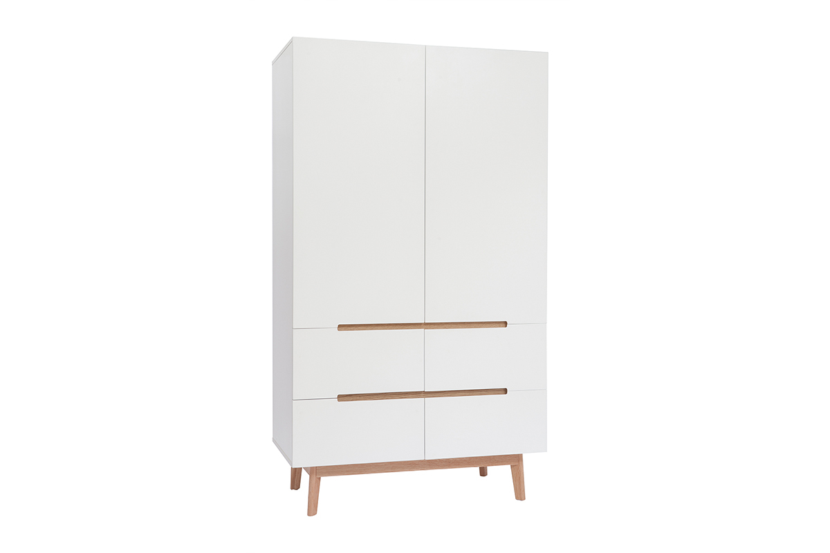 Armoire scandinave avec penderie et tiroirs finition blanc mat et bois chne clair L100 cm KELMA