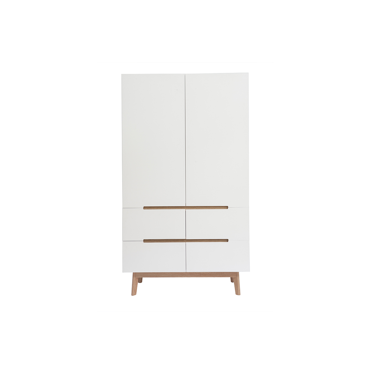 Armoire scandinave avec penderie et tiroirs finition blanc mat et bois chêne clair L100 cm KELMA