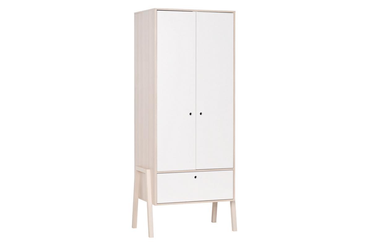 Armoire scandinave avec penderie finition blanc mat et bois chne clair L90 cm EASY