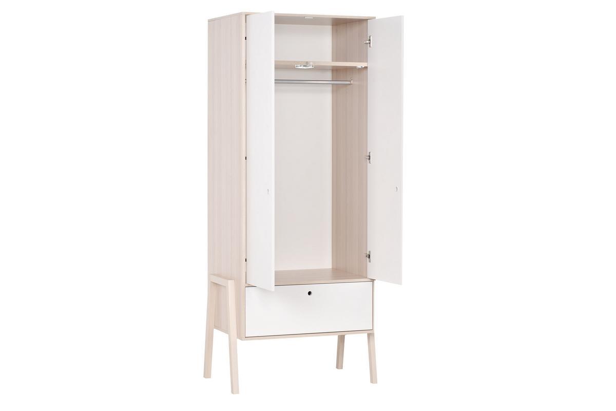 Armoire scandinave avec penderie finition blanc mat et bois chne clair L90 cm EASY