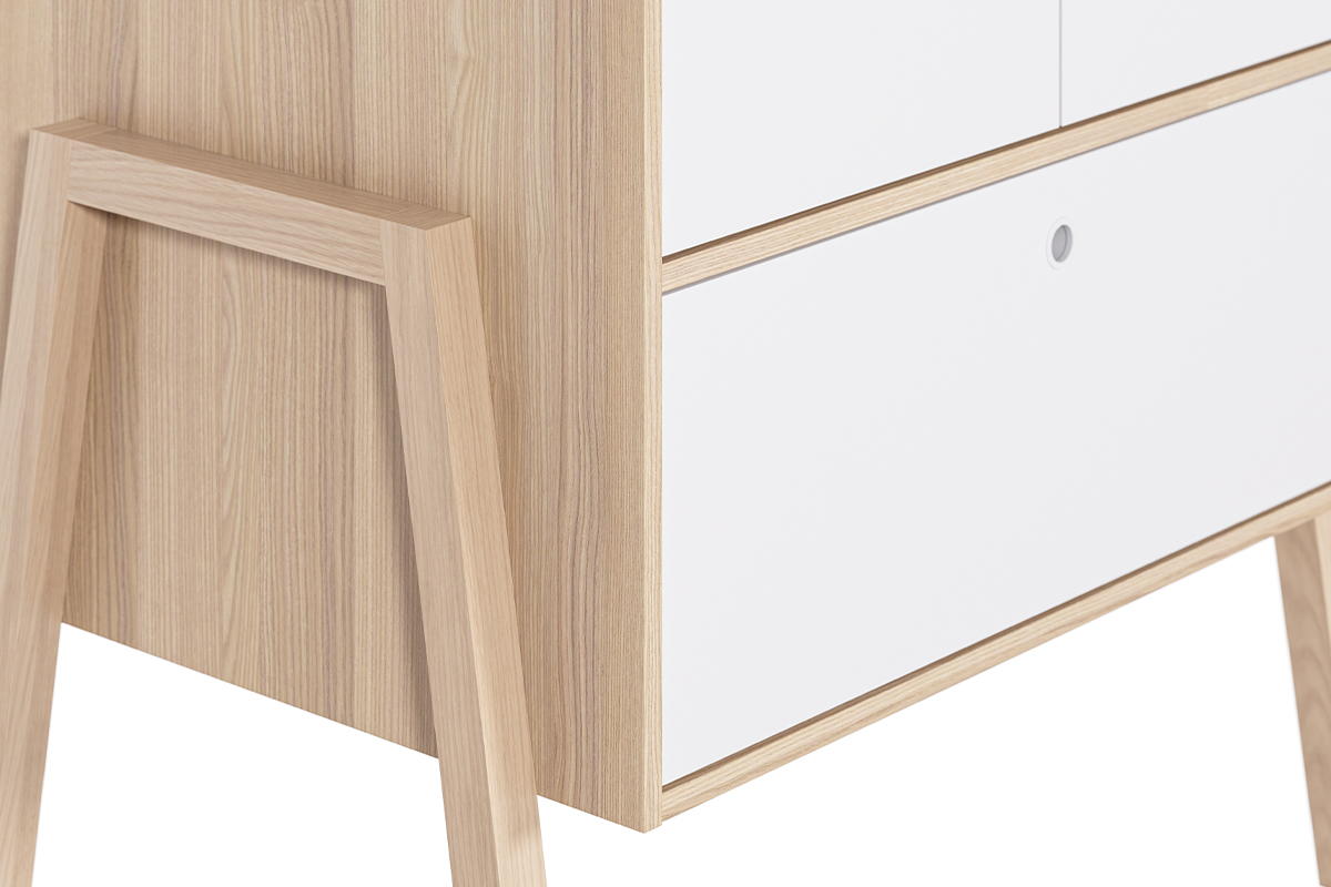 Armoire scandinave avec penderie finition blanc mat et bois chne clair L90 cm EASY