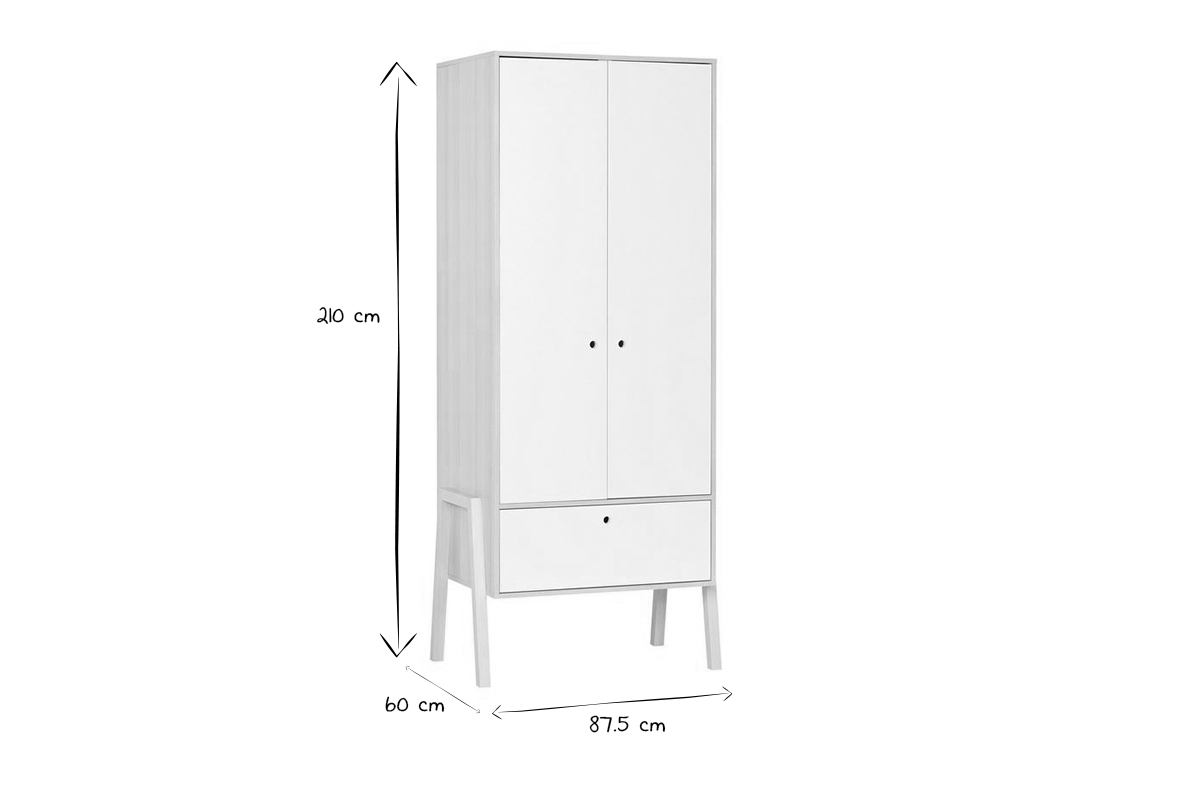 Armoire scandinave avec penderie finition blanc mat et bois chne clair L90 cm EASY