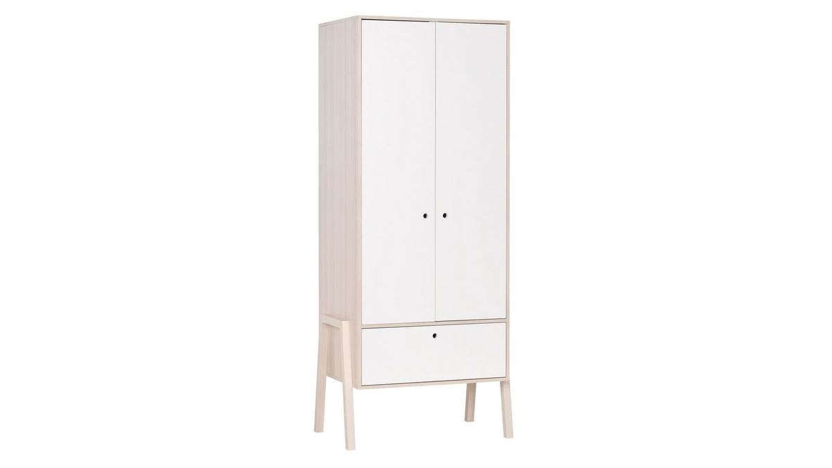 Armoire scandinave avec penderie finition blanc mat et bois chne clair L90 cm EASY