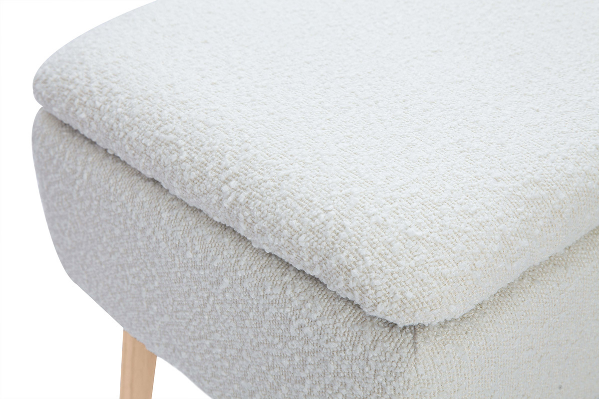 Banc coffre effet laine boucle blanc et bois clair massif L120 cm LARS