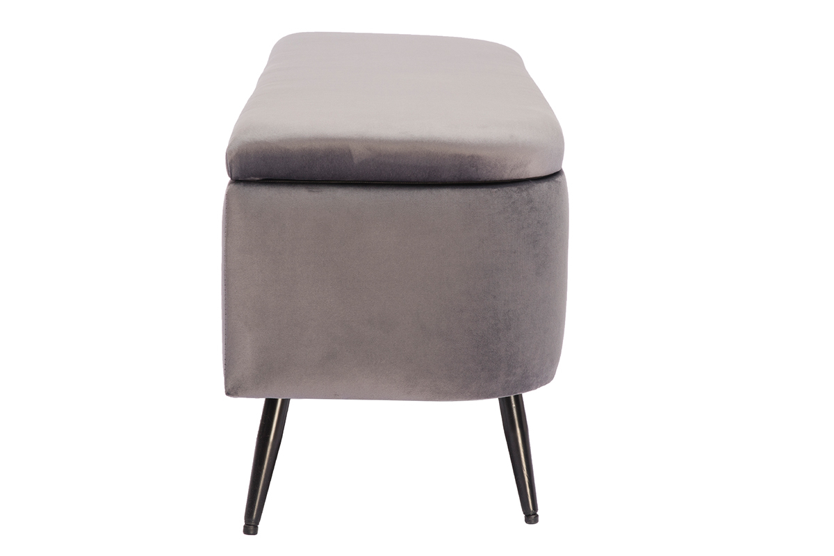 Banc coffre en tissu velours gris fonc et mtal noir L120 cm ATON