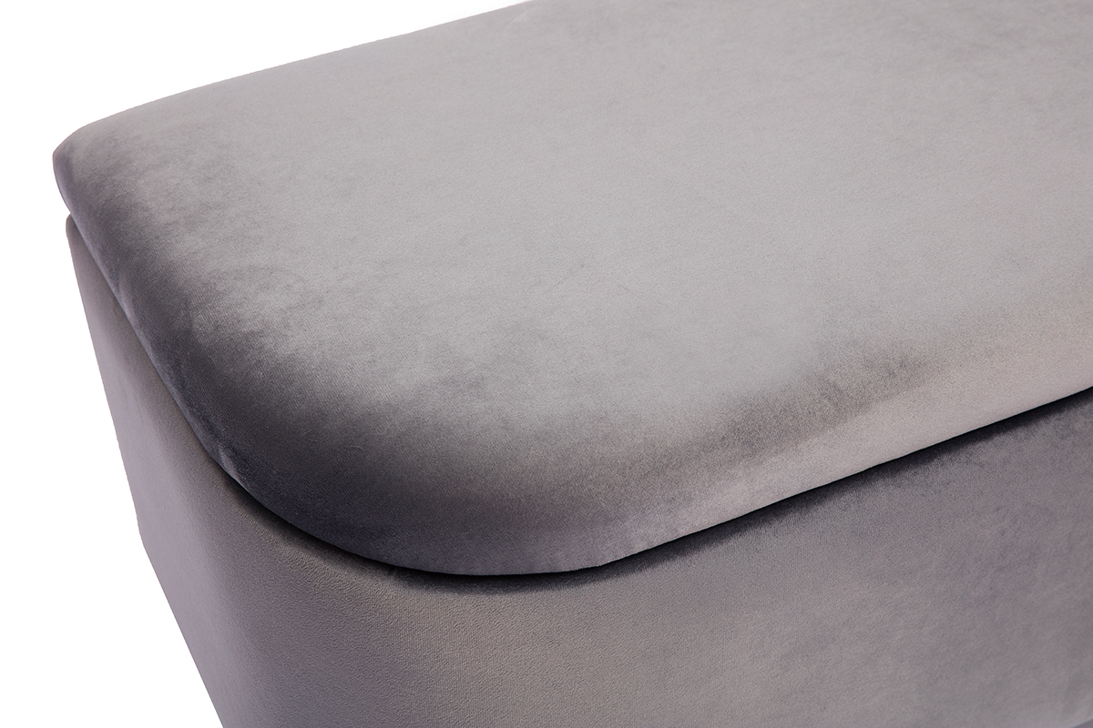 Banc coffre en tissu velours gris fonc et mtal noir L120 cm ATON