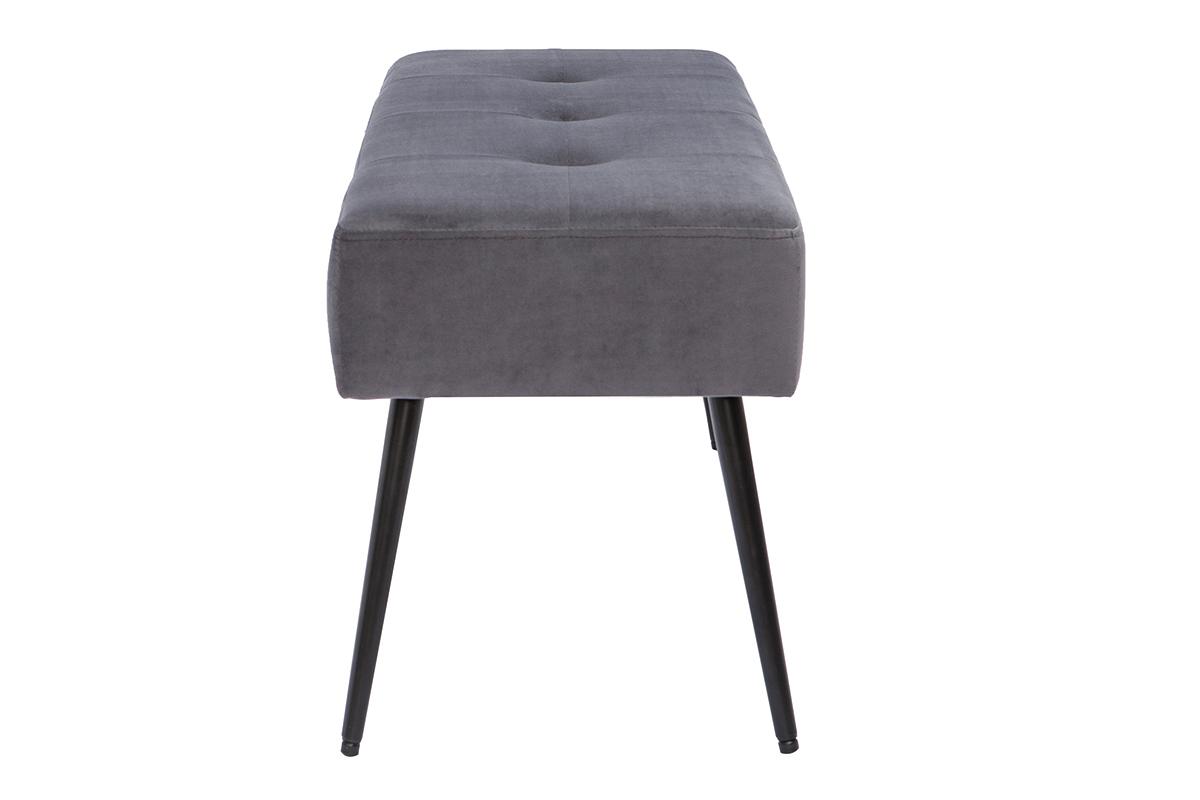 Banc contemporain capitonn en tissu velours gris et mtal noir L96 cm SIMY