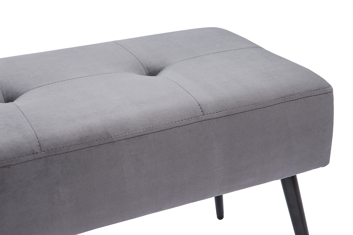 Banc contemporain capitonn en tissu velours gris et mtal noir L96 cm SIMY