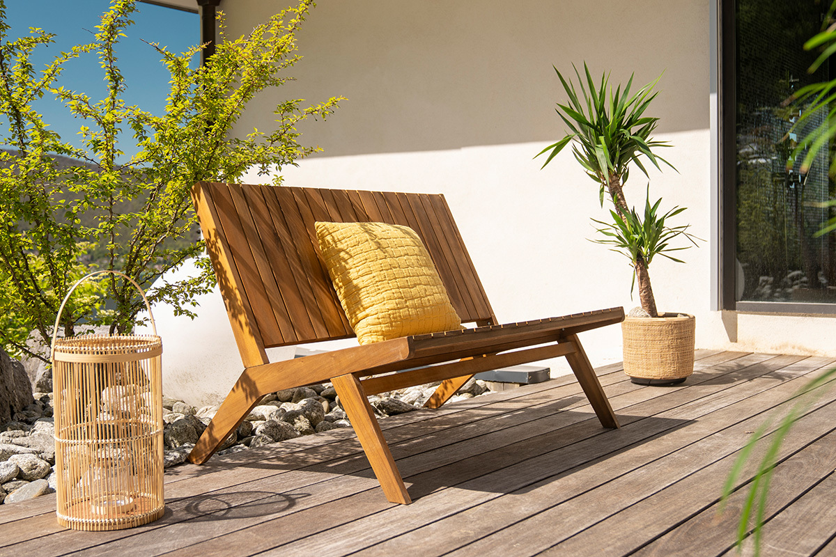 Banc de jardin en bois massif 2 places L116 cm TIDAK