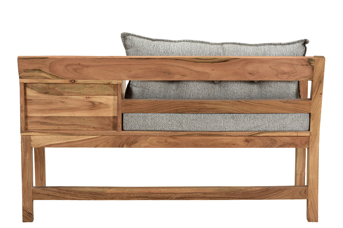 Banc d'entre avec rangement bois massif et tissu gris chin L115 cm MENDOZA