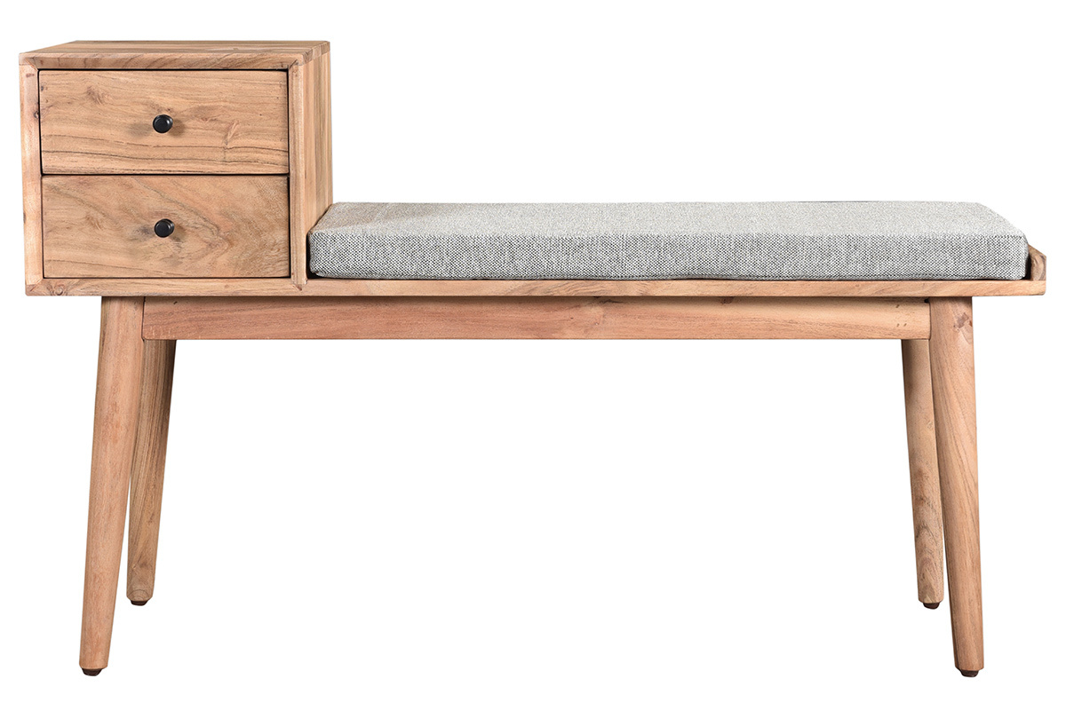 Banc d'entre avec rangements 2 tiroirs en bois clair massif L110 cm ALTY