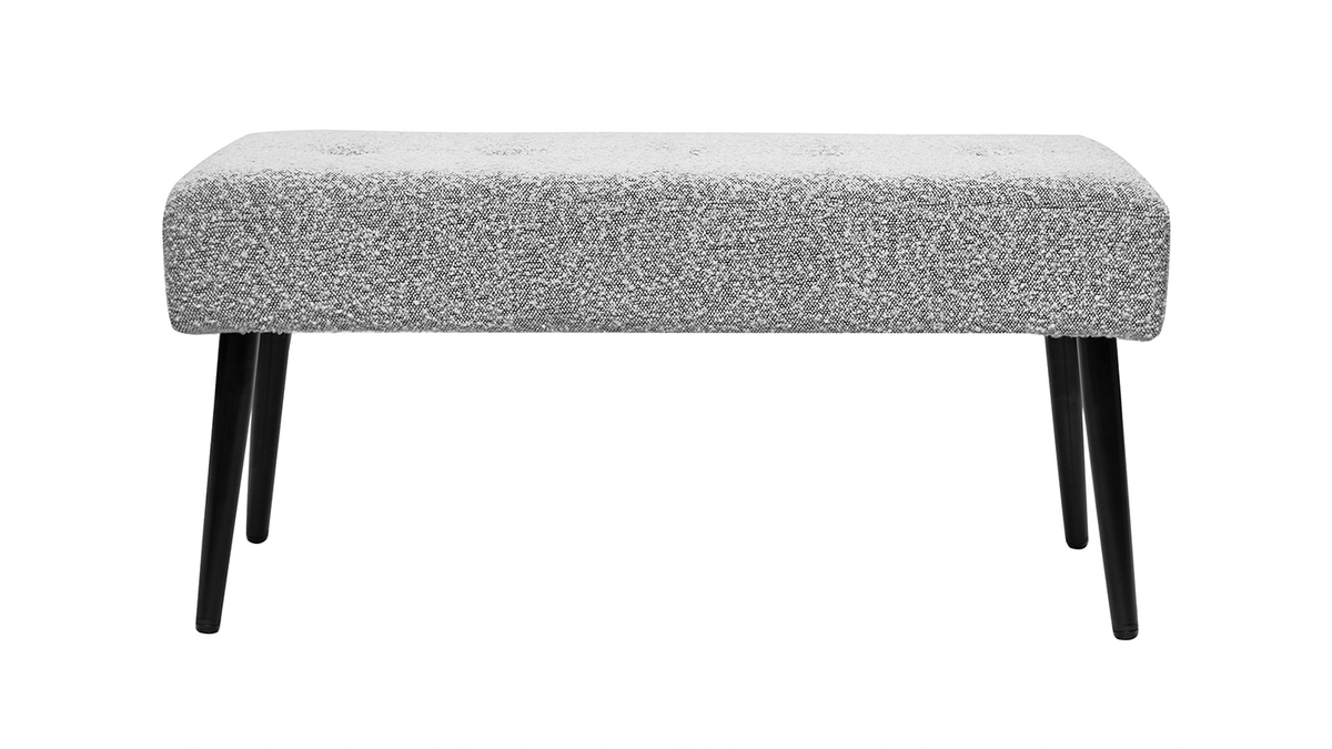 Banc design capitonn en tissu effet laine boucle gris chin et mtal noir L96 cm GUESTA