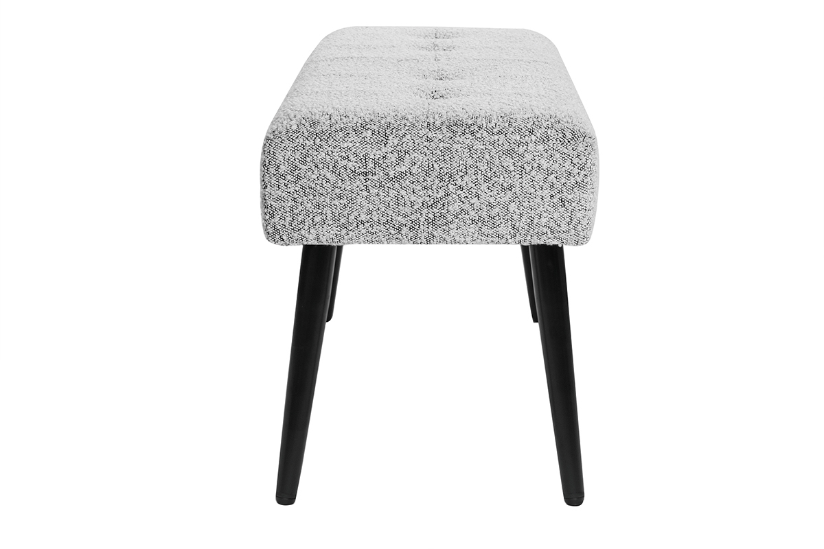 Banc design capitonn en tissu effet laine boucle gris chin et mtal noir L96 cm GUESTA