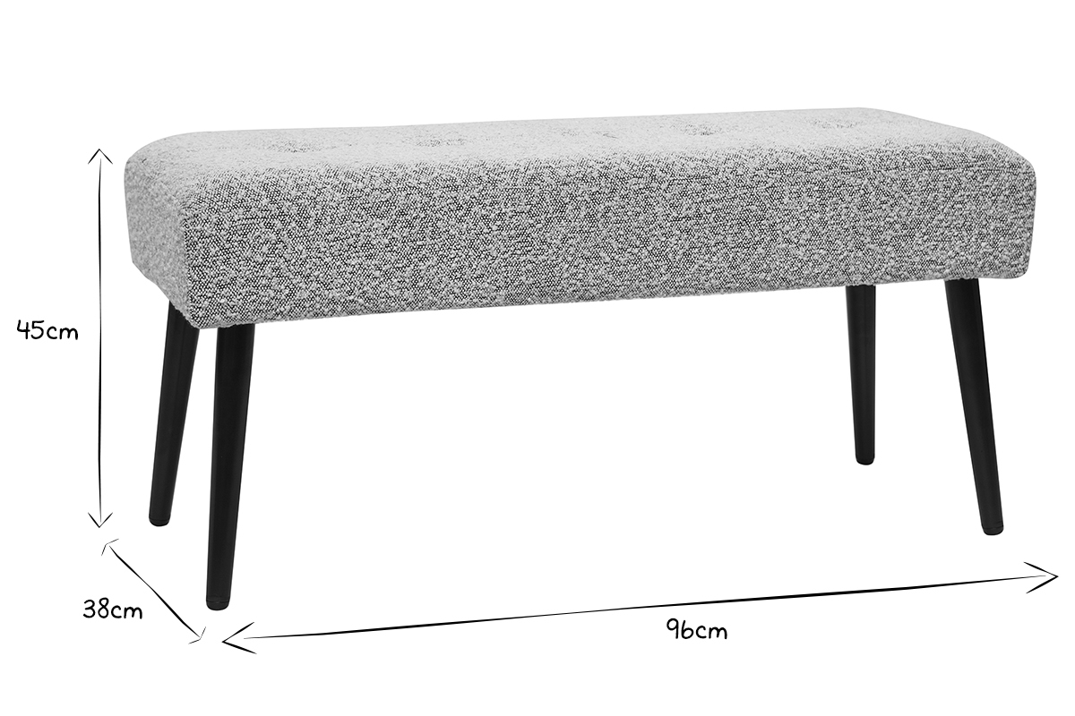 Banc design capitonn en tissu effet laine boucle gris chin et mtal noir L96 cm GUESTA