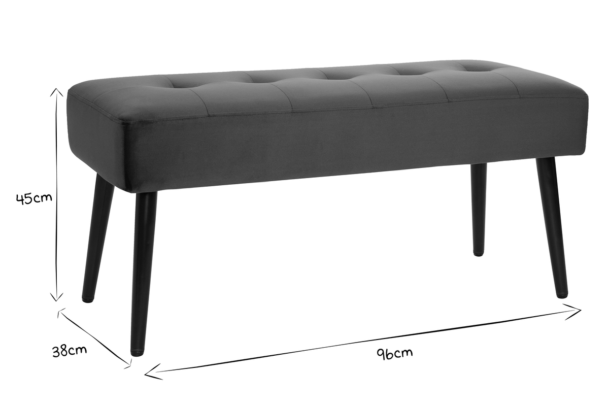 Banc design capitonn en tissu velours bleu nuit et mtal noir L96 cm GUESTA