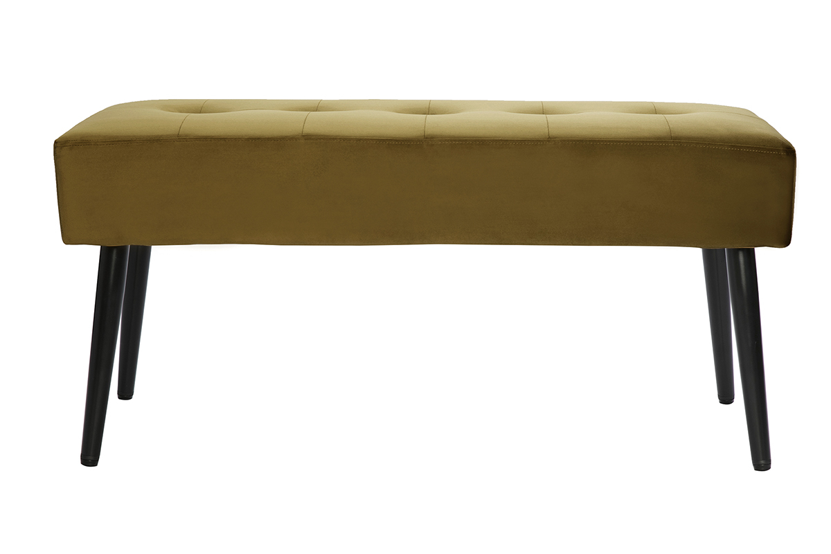 Banc design capitonn en tissu velours bronze et mtal noir L96 cm GUESTA