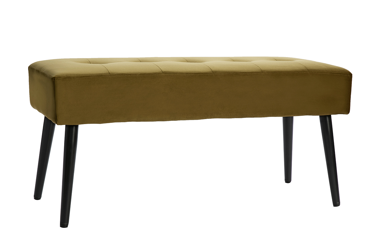 Banc design capitonn en tissu velours bronze et mtal noir L96 cm GUESTA