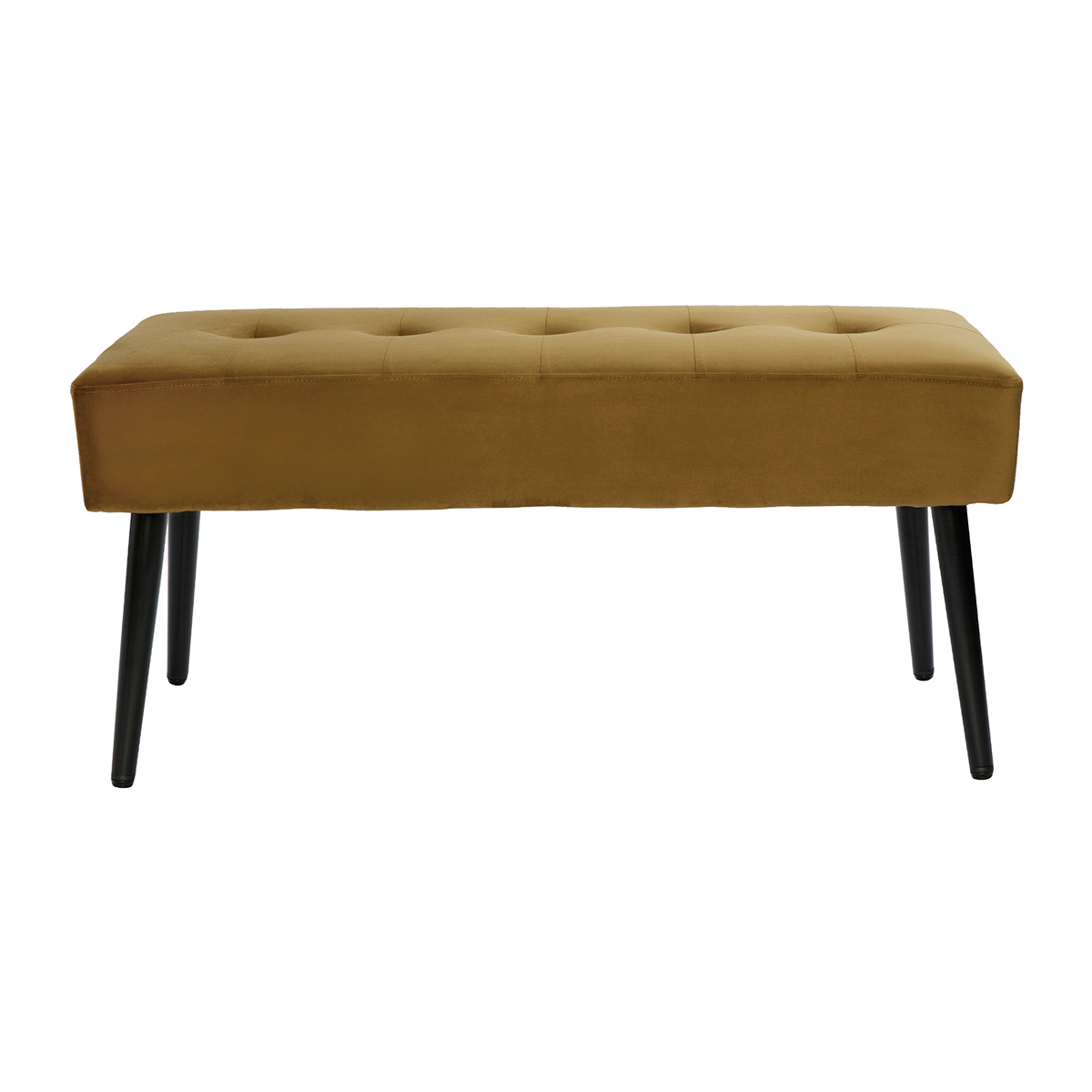 Banc design capitonné en tissu velours bronze et métal noir L96 cm GUESTA