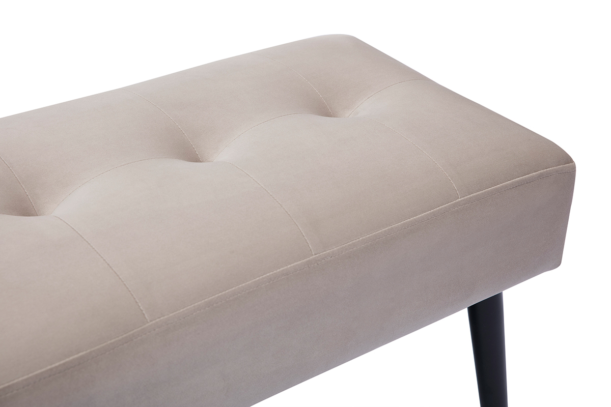 Banc design capitonn en tissu velours taupe et mtal noir L96 cm GUESTA