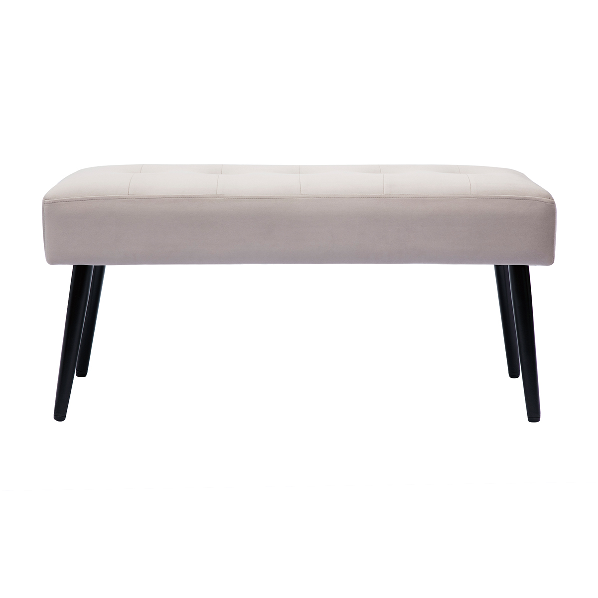 Banc design capitonné en tissu velours taupe et métal noir L96 cm GUESTA