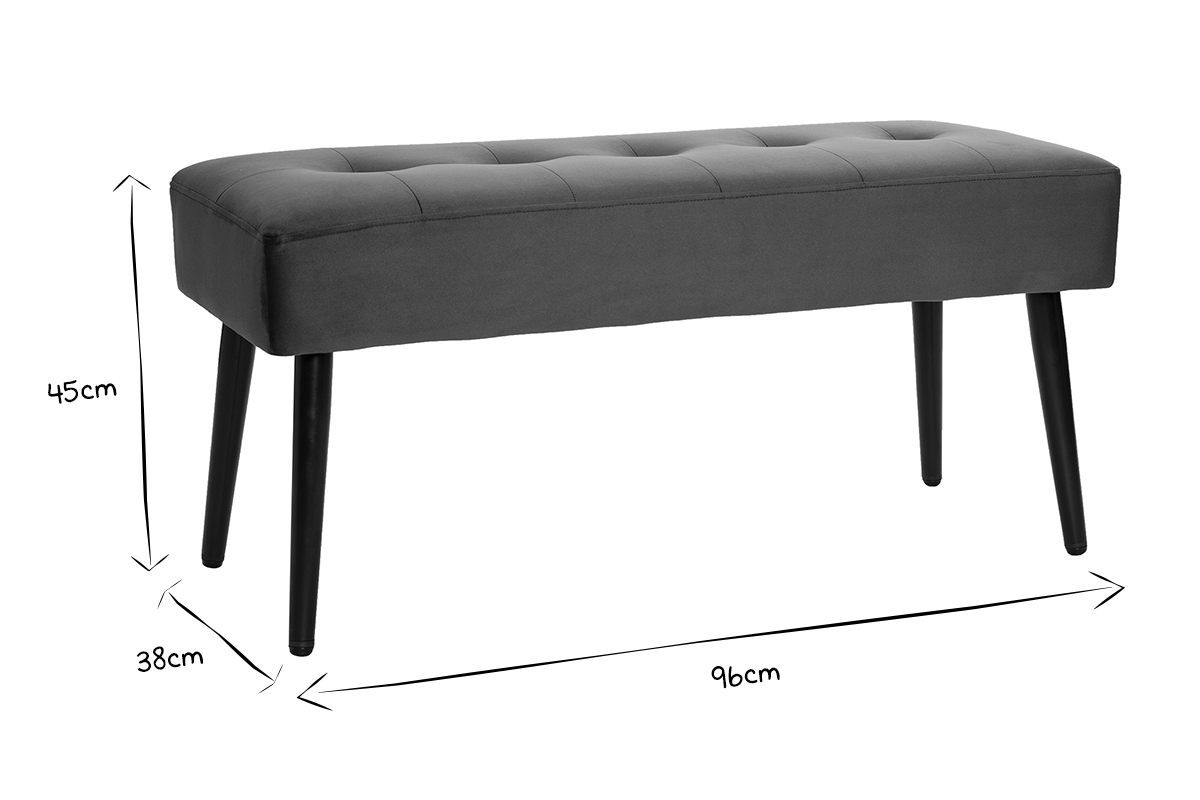 Banc design capitonn en tissu velours vert fonc et mtal noir L96 cm GUESTA