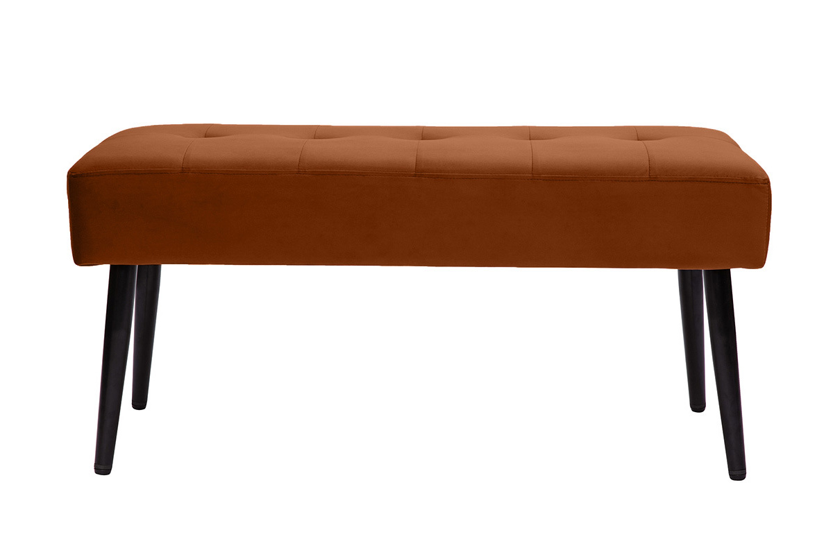 Banc design capitonn en velours terre brle et mtal noir L95 cm GUESTA