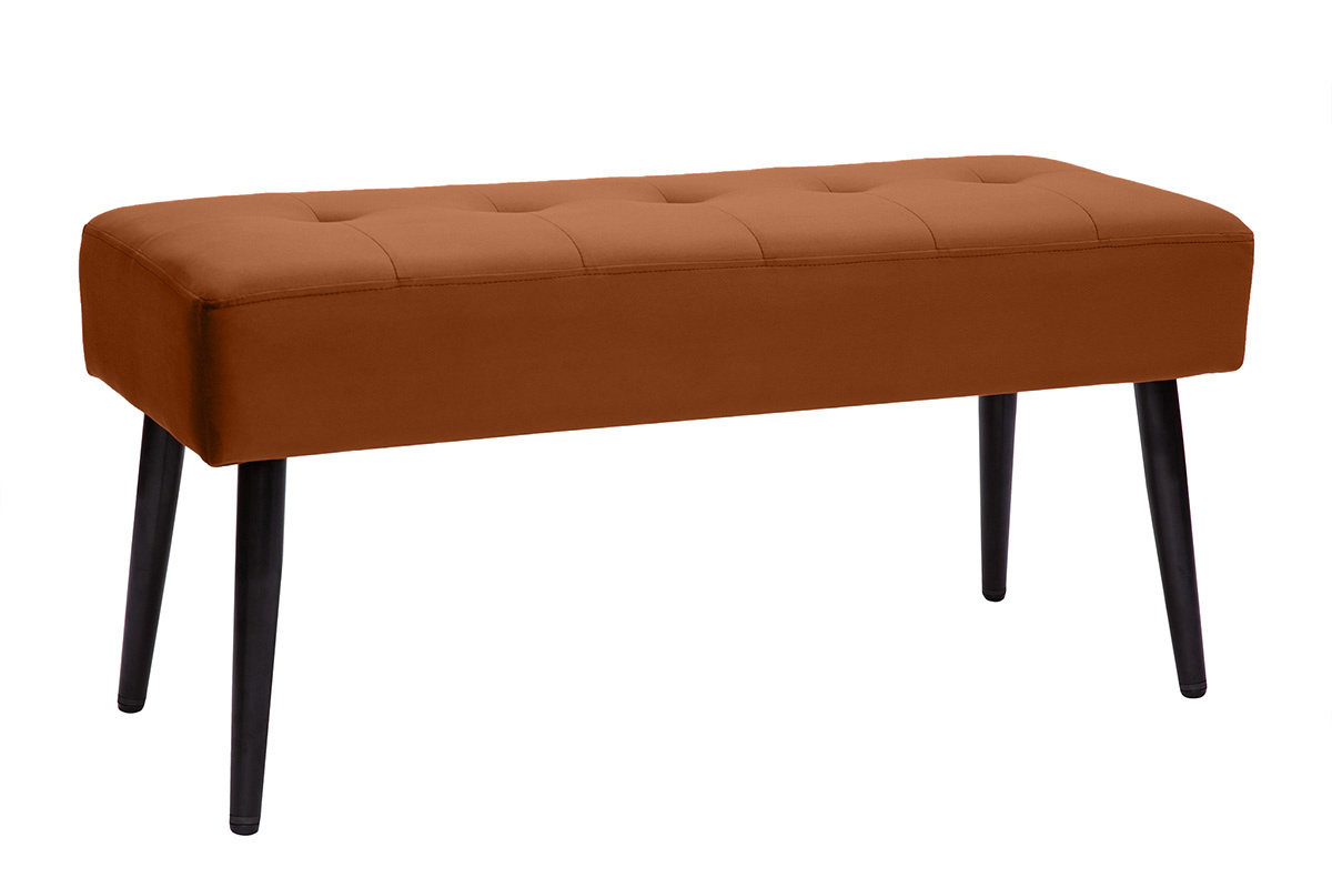 Banc design capitonn en velours terre brle et mtal noir L95 cm GUESTA