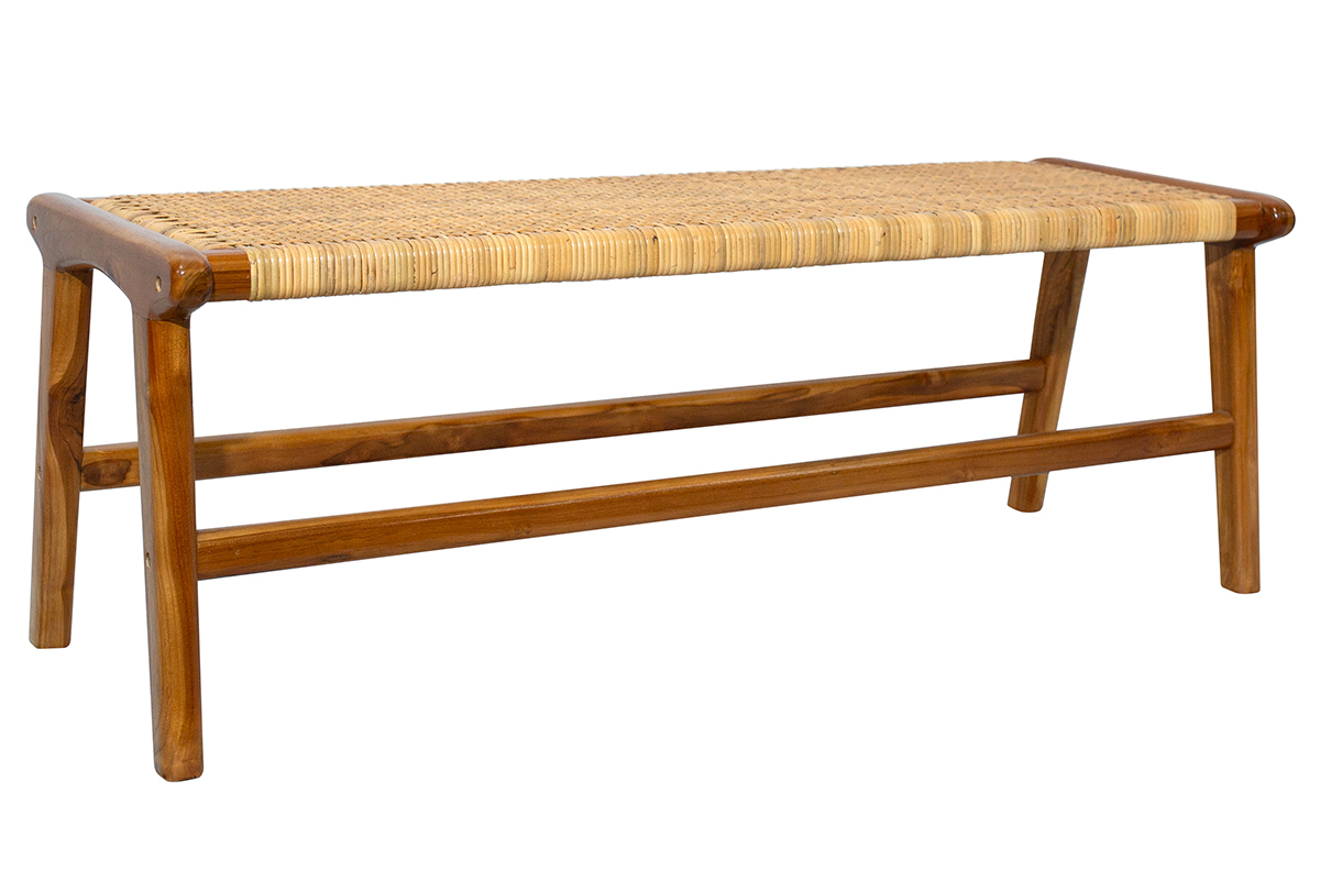 Banc ethnique en bois teck massif et cannage rotin L120 GAWA